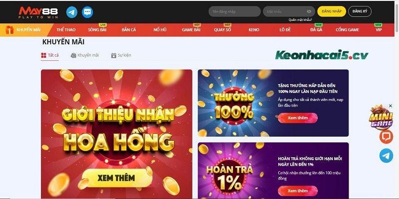 MAY88 mang đến nhiều khuyến mãi ấn tượng