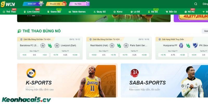 Sảnh thể thao của 9WIN mang đến cho các tay cược những trải nghiệm khó quên